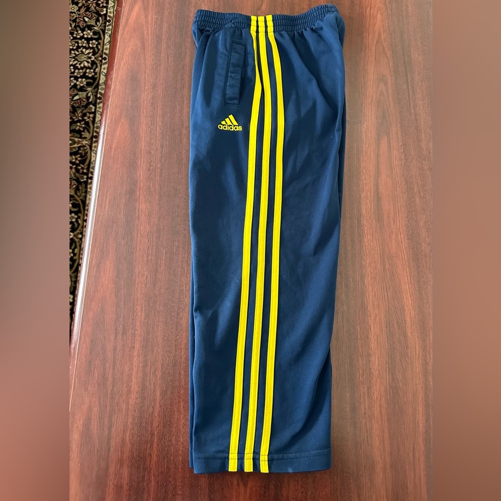Youth Boys Adidas Athletic Pants, Navy and Yellow